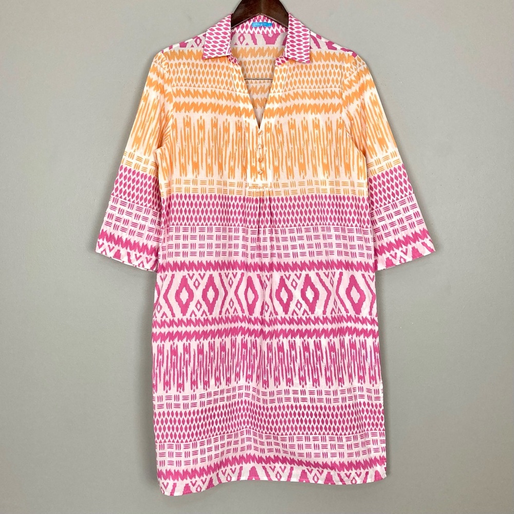 J. McLaughlin Pink and Orange Printed Midi Dress